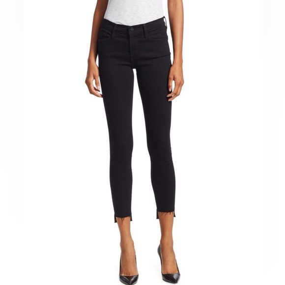 FRAME Le Skinny de Jeanne Mid- rise Raw-edge step hem jeans black - size 29